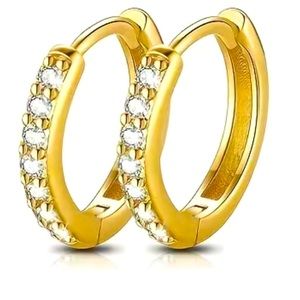 14k Gold White Zirconia Huggie Earrings